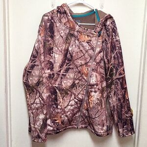 Cabela's Brown and Tan Camoflage Hooded Cross Zipper Sweatshirt with Pockets